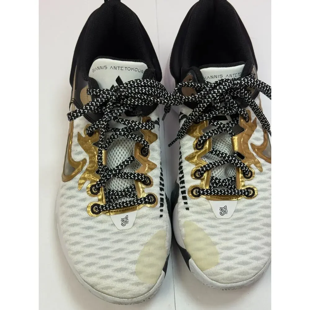 Nike Giannis Immortality White Gold Black Basketball Shoes 54 Logo Size 7.5